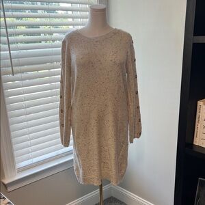 LOFT Outlet Speckled Cream Long Sleeve Sweater Dress